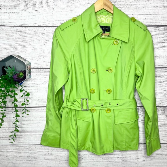 Braetan Jackets & Blazers - Vintage Braetan Bright Lime Green Double-Breasted Belted Trench Coat Size Small